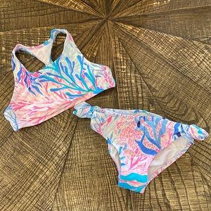 Girls Lilly Pulitzer Turquoise Pink Blue White Patterned Bikini Sz 5 Ocean Theme
